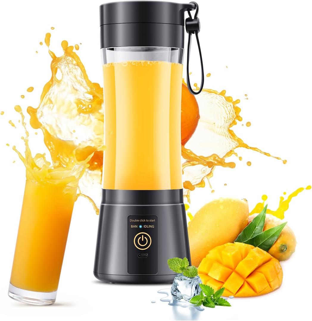 Cordless Portable Personal Size Blender - Mini Blender Make Smoothies and Shakes, 380Ml BPA Free Travel Cup, Powerful Blending Suit in Office/Home/Gym