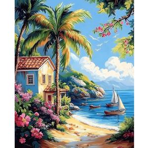 obterie Beach Paint by Numbers Kit for Adults Beginner Scenery Oil Painting Kit Adult Paint by Number Kits on Canvas DIY Painting for Beginners Art by Numbers for Gifts Home Wall Decor 16x20 Inch (YF040)