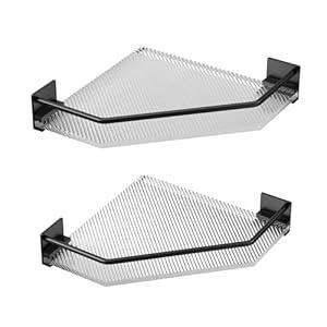 IBOFYY Acrylic Bathroom Corner Organizer - Set of 2, Corner Shelves for Vanity, Kitchen, Laundry, Dorm Room, for Storage/ Room Decor (Black)