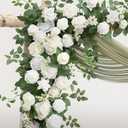 Ling's moment Wedding Arch Flowers with Drapes Kit-Pack of 5, 2pcs Flower Arrangements 3pcs Sheer Hanging Drapes Ceremony Arbor Backdrop Artificial Rose Floral Decor, White & Sage