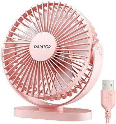 Gaiatop USB Desk Fan, 5.5 Inch Small Quiet Powerful 3 Speeds 90° Rotate, Personal Mini Portable Desktop Table Fans, Cooling for Home Office Car Travel Indoor Outdoor Pink