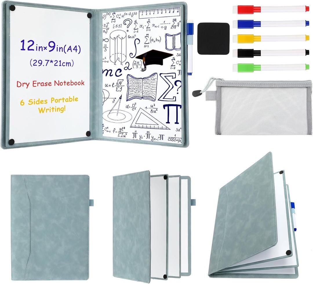 Feifeiya 6 Sides Dry Erase Notebook Portable White Board 12"x9"(a4) Travel Dry Erase White Board Notebook Foldable Anti-ghosting Surface for Office, School, Study, Travel & Business Meeting Planning