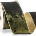 Ribbli Olive Green Velvet Wired Ribbon 2.5 Inch Metallic Olive Green Crushed Velvet Christmas Ribbon for Gift Wrapping Christmas Tree Decoration Crafts Wreaths Supplies-Continuous 10 Yards