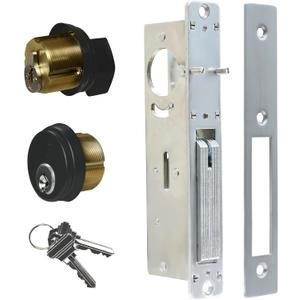 Storefront Door Lock Alsecure Commerical Mortise Lock Swing Deadbolt & Solid Brass Cylinder Combo with Key Thumbturn Keyed Alike for Aluminum/Zinc Alloy Shop Doors 31/32 inch Backset Black