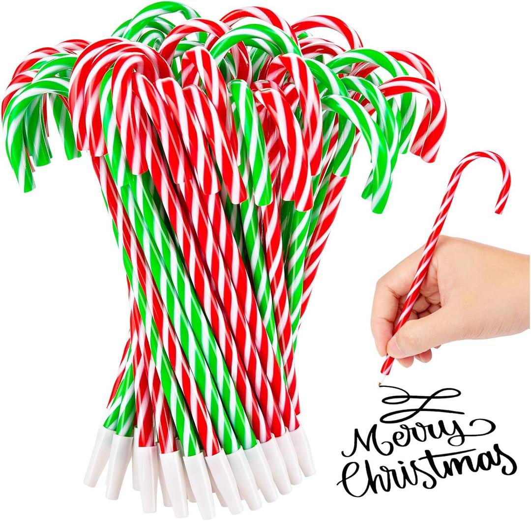50pcs Christmas Candy Cane Pen, Snowman Umbrella Cane Ballpoint Pen Christmas Pens with Black Ink for Xmas Holiday Stationery Supplies Party Present, Green, Red