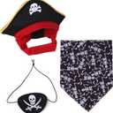 XIAOYU 3 Pieces Halloween Dog Pirate Costume Set Pet Pirate Hat Pirate Skull Triangle Bandana and Pirate Blindfold for Dog Cat Halloween Cosplay, Black