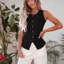 luvamia Denim Vest for Women Sleeveless Strechy Jean Vest Top Button Down Crewneck Casual Summer Western Waistcoat (Black, L)