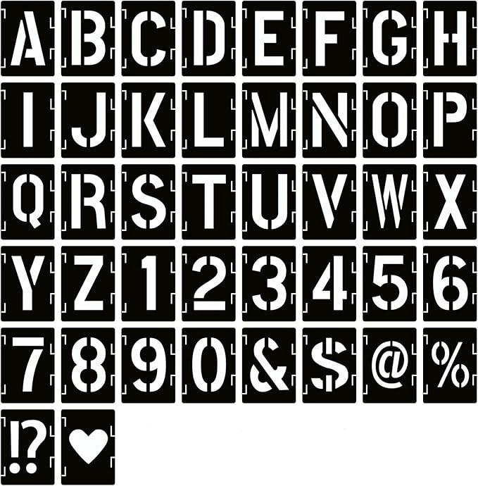 YEAJON 4 Inch Letter Stencils Symbol Numbers Craft Stencils, 42 Pcs Reusable Alphabet Templates Interlocking Stencil Kit for Painting on Wood, Wall, Fabric, Rock, Chalkboard, Sign, DIY Art Projects