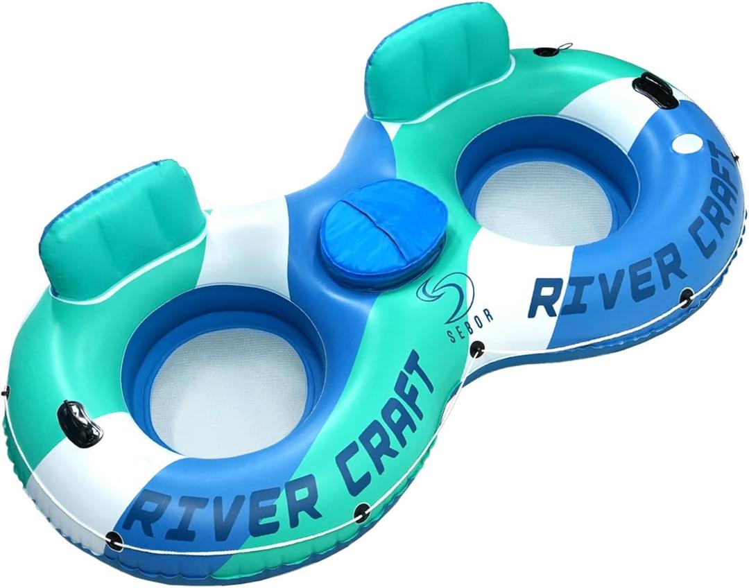 Heavy Duty River Tube, Inflatable Floating Tube with Backrests, Cupholders & Handles - Extra Large, Deluxe Pool Tube for Summer Relaxation