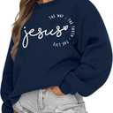 MOUSYA Jesus Oversized Sweatshirt Woman Christian Sweater Jesus The Way The Truth The Life Shirt Religious Long Sleeve Tops (Small, Blue)