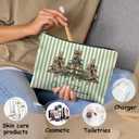 Coquette Leopard Christmas Tree Makeup Bag for Women, Merry Christmas Cheetah Cosmetic Bags, Xmas Green Striped Holiday Zipper Makeup Pouch for Purse