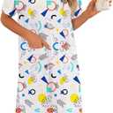 YYA Loose Nightgowns for Women Short Sleeve Sleepwear V Neck Nightshirt with Pockets Soft Pajama Dress S-3XL (White, M)