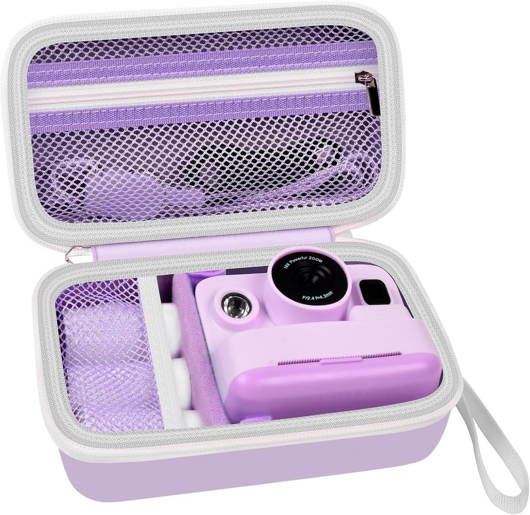 kids Instant Print Camera Case Compatible with DYLANTO for ESOXOFFORE for ETIKEZ for YTETCN for DUDUDRAGON Digital Camera,Portable Storage Organizer with Pocket for Accessories(Box Only)-Purple