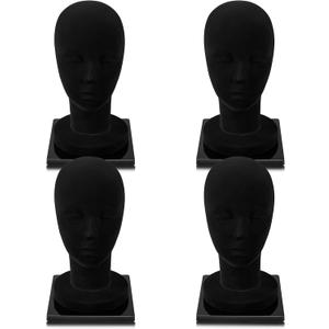 AceOrbit 4 Sets Mannequin Head with Holder Base Foam Mannequin Wig Head Non Topple Wig Styling Holder Base for Tabletop Display Style Model Hair Hat Hairpieces Mask Salon Travel (Unisex,Black)