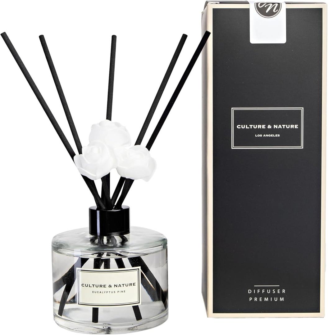 CULTURE & NATURE Reed Diffuser Set 6.7oz (200ml) Eucalyptus Pine Scented Diffuser with Sticks Home Fragrance Reed Diffuser for Bathroom Shelf Decor