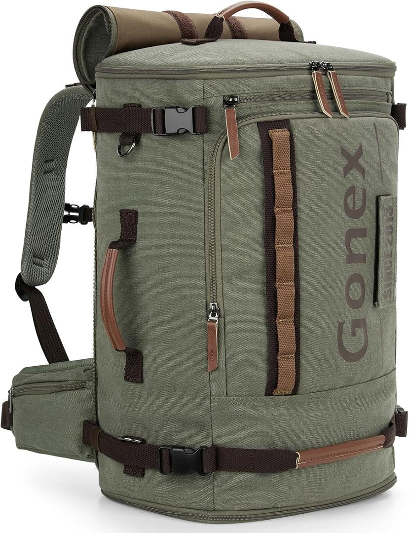 Gonex Canvas Travel Backpack, Large 3-in-1 Convertible Vintage Laptop Duffel Bag for Men & Women, Durable Carry-On for Work, College & Outdoor Adventure (Classical Green)