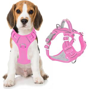 BARKBAY Dog Harness No Pull Oxford with ID Tag Pocket - Heavy Duty, Reflective, Easy Control for Large Dogs(Pink Oxford,M)