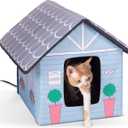 K&H Pet Products Heated Outdoor Cat House for Outside Pets in Winter, Weatherproof Outdoor House for Ferals, Insulated Kitty Shelter, 2 Doors, Waterproof Heated Cat Bed, Safety Listed - Cottage 20W