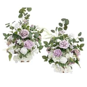 Ling's moment 17.5" Tall Free Standing Artificial Flowers Arrangements 2 pcs Wedding Aisle Runner Chair Decorations Lilac & White Centerpieces for Ceremony Reception Rose Floral Floor Party Outdoor