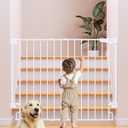 Cumbor 34" Extra Tall No Bottom Bar Baby Gate for Stairs, Wall Mounted Dog Gate Indoor for Larger Pets, Expandable 29.2-43" Safety Gate for Doorways, Wide Walk Thru Door for Easy Access (White)