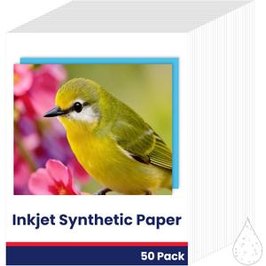 50 Sheets Waterproof White Inkjet Paper Synthetic Tearproof Printer Paper Matte Double Sided Printable White Film for Inkjet Printers 8.5 x 11 Full Labels