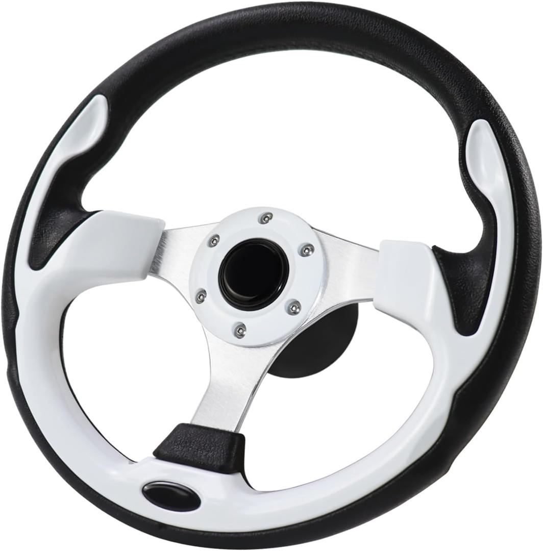 12.5inch Boat Steering Wheel, 3/4 Inch Axle Marine Steering Wheel Adapter, Yachts, Pontoon Boats white