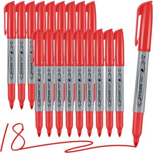 Red Permanent Marker, Fine Point Markers Quick Drying, Fade Resistant, No Smear, Waterproof, Smudge-Proof, Classroom Home Office Supplies, on Paper, Glass, Plastic, Metal, Wood, 18 Pack