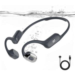 Swimming Bone Conduction Headphones with Night Safety Light, IP68 Waterproof 32G MP3 Memory, Soft Silicone Underwater Headphones,Submersible Sport Earbuds/Earphone for Swimming Diving-Platinum Silver