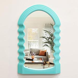 Arched Wall Mirror Home Office Decor, Cute Wall-Mounted Decorative Mirrors for Modern Apartment Bedroom Nusery Room Decoration, Hanging Wall Art Above TV Desk Table Decor (Turquoise Blue) (16x10")