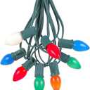 Novelty Lights C7 Multi Ceramic Christmas Light Set - Indoor/Outdoor String Lights - Opaque Bulbs - Green Wire - 25 Foot