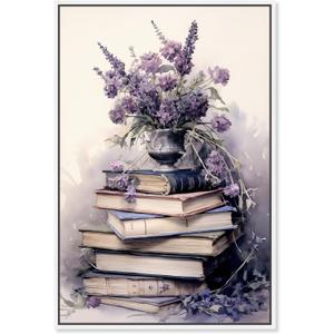 Lavender Scent Reading Time Canvas Delicate Farmhouse Wall Art, White Frame, 16" x 24" (25L" x 17W")