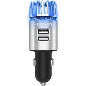Car Air Purifier Ionizer, 12V Plug-in Car Air Freshener Gadgets with Dual USB Charger Removes Cigarette Smoke, Pet and Food Odor, Ionic Ozone (Silver)