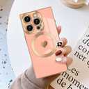 4 x for iPhone 16 Pro Magnetic Case, Luxury Cute Love Heart Plating Edge Case for Women Girls Men Soft TPU Anti-Scratch Bumper Shockproof Protective Slim Cover for iPhone 16 Pro-Pink