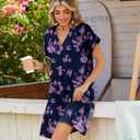 Zeagoo Dresses for Women 2026 Floral Dress for Women Shirt Trendy Dress for Women Casual Summer Dress V Neck T Shirt Dresses with Pockets Women Short Sleeve A Line Dresses Blue Sundress Purple S