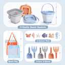 Dreamon 3 Pack Beach Toys Set for Kids 3-10, Collapsible Sand Buckets with Beach Molds and Mesh Bag, Sandbox Travel Toys Beach Vacation Essentials, Camping Gear, Fishing (Blue/Grey/Orange)