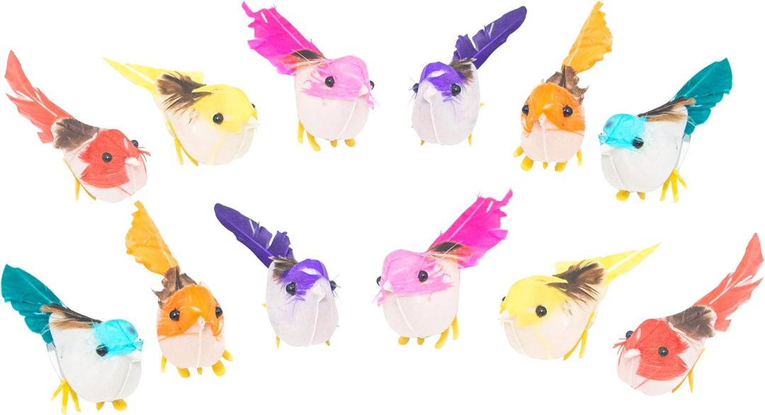 Warmtree 48 Pcs Artificial Simulation Feather Mini Decorative Fake Birds for Craft Home Ornaments Garden Wedding Decoration Embellishing, Random Color