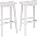 Amazon Basics Solid Wood Saddle-Seat Counter Height Bar Stools for Kitchen Island and Home Bar with Footrest, 29-Inch Height, White, Set of 2