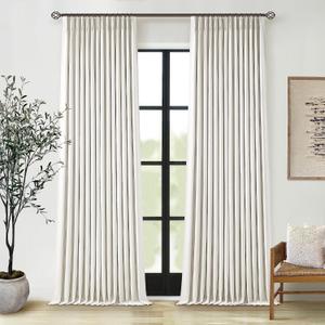 102 Inches Long Pinch Pleated Linen Blackout Curtains for Bedroom Back Tab Track Memory Trained Shape Farmhouse Light Blocking Curtains 102 Inch Length for Living Dining Room Darkening Drapes Cream, 40"W x 102"L