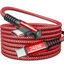 AINOPE 240W USB C to USB C Cable Fast Charging 15FT,Right Angle Fast Type C Charging Cable Fits iPhone 16 Pro Max Plus, iPhone 15,MacBook Air/Pro, iPad Pro, Samsung, Pixel, All Devices, Red, 1 Pack