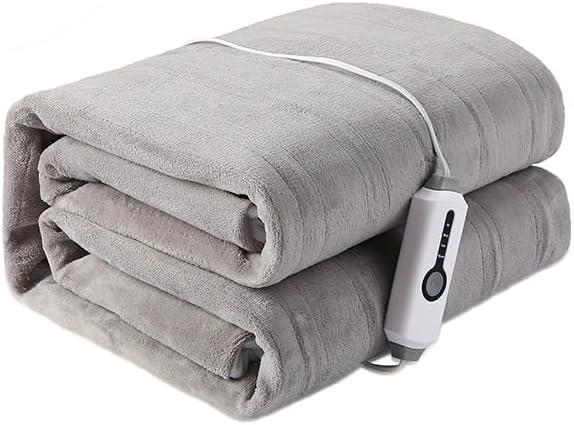 Electric Heated Mattress Pad 54" * 75" Full Size, 4 Heating Levels & 10 Hours Auto Off, Soft Lightweight Sherpa Coral Fleece Bedspread - Gray