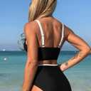 ZAFUL Womens High Waisted Bikini Sets Sexy V Neck Two Piece Swimsuit Cute Bow Ruched Bathing Suit (Black, L)