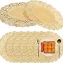 Gueevin 200 Pcs Gold Paper Placemats Disposable Lace Round Paper Placemats Decorative Disposable Placemat Doilies for Dining Wedding Table Decoration Festive Party Birthday Holiday (Gold,12 Inch)