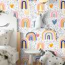 HAOKHOME Rainbow Peel and Stick Wallpaper Nursery Kids Room Wall Paper Removable Self Adhesive Cut Heart dots for Playroom Accent Wall 17.3in x 9.8ft
