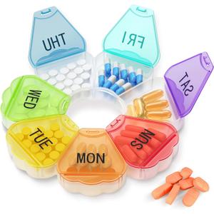 Enlarged Weekly Pill Organizer 7 Day, Daily Pill Box with Never Faded Etched 3D Date Labels, Travel Pill Case with Large Compartment for Medication, Vitamin, Fish Oil, Supplements(Rainbow)