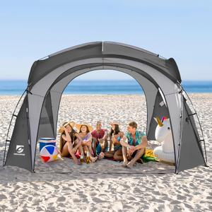 Beach Tent 12 X 12ft Large UPF50+ Pop Up Canopy with 2-Pcs Side Wall, Sun Shelter Rainproof, Waterproof for Camping Trips, Backyard Fun, Fishing, Parties, Or Picnics(Gary) (Gray)