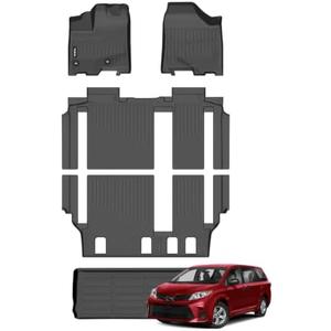 Wailtnb-Mats for Toyota Sienna 2013-2020 8 Seats Floor Mat Cargo Liner | All Weather Floor Liner, Custom Fit Car Mat, Automotive Full Set Accessories, Waterproof, High Edge Anti-Slip Design