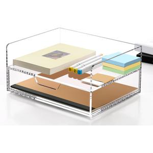 SANRUI Desk Organizer with Sliding Drawer Desk Organizers and Accessories for Office Organization and Storage, Acrylic File Organizer Drawer Stackable 2-Tier Paper Organizer, Clear