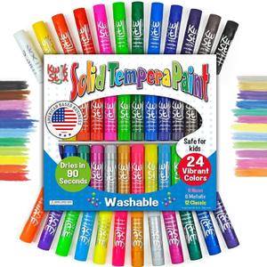 Kwik Stix Solid Tempera Paint Sticks, 24 Colors, Washable Paint Sticks for Kids, Non-Toxic, Quick Drying, Allergen Free, Comes in Classic, Metallic, & Neon Colors, Ideal for Kids and Toddlers (24 Count (Pack of 1))