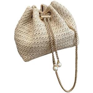 GORGLITTER Women's Pearl Decor Drawstring Crossbody Bag Chain Mini Bucket Handbags