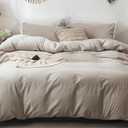 MooMee Bedding Duvet Cover Set 100% Washed Cotton Linen Like Textured Breathable Durable Soft Comfy (Heathered Tannish Linen Grey, King 104"x90")